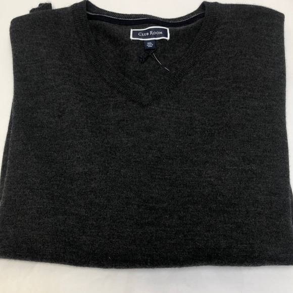 Club Room Sweater Ebony Heathrr V Neck XXL new